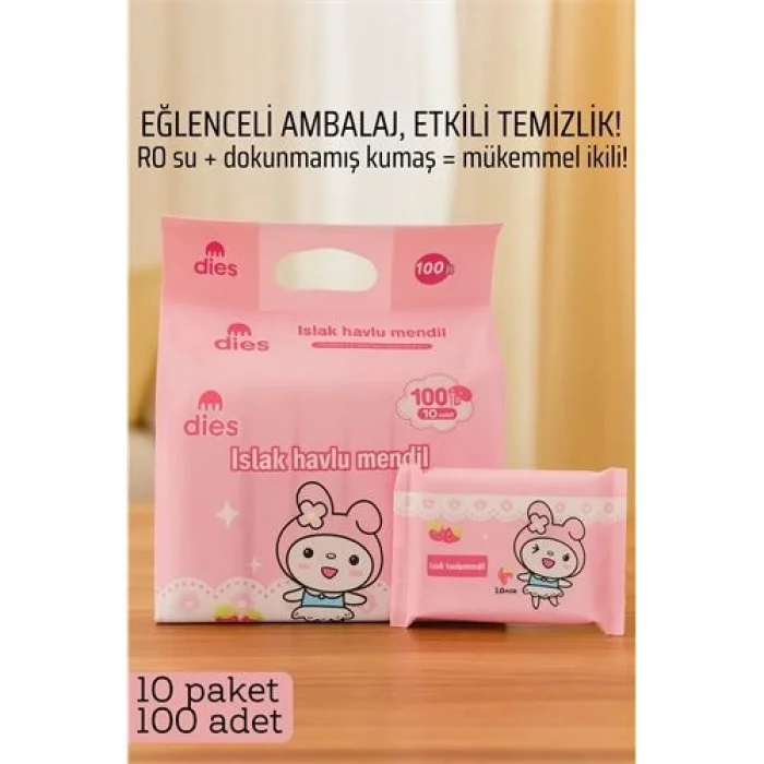 Dies Islak Mendil -RO Saf Su & Dokunmamış Kumaşlı, 100 Yaprak Temizlik Keyfi PEMBE