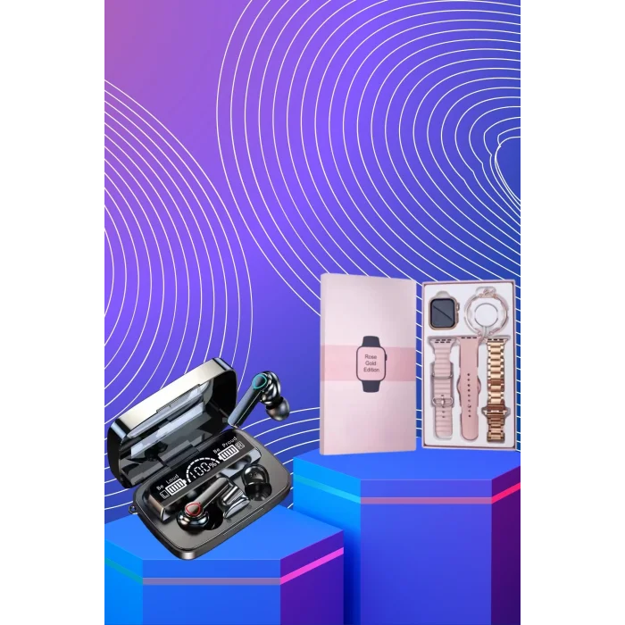 Dijital Göstergeli Powerbank Bluetooth Kulaklık ve Yeni Nesil Amoled Ekran Akıllı Saat