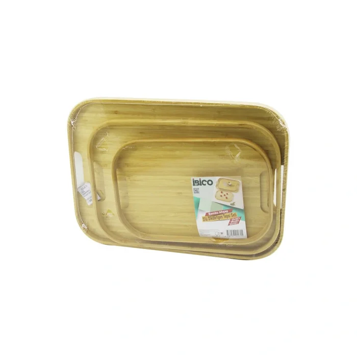 DİKDÖRTGEN - 3 BOY BAMBU AHŞAP TEPSİ SETİ 22X33--28X40--33X45CM (5047)