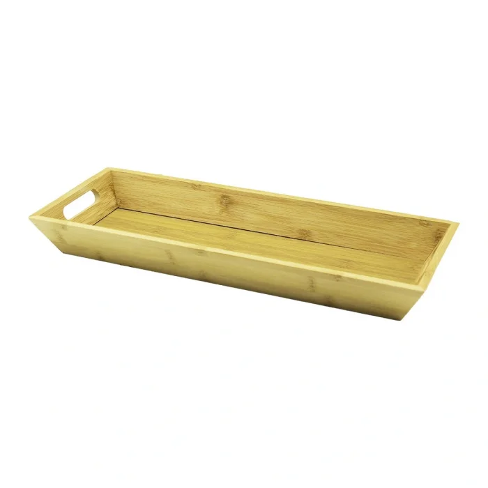 DİKDÖRTGEN ÇİFT KULPLU AHŞAP BAMBU SUNUM TEPSİSİ =16X40CM - DERİN=4CM (5047)
