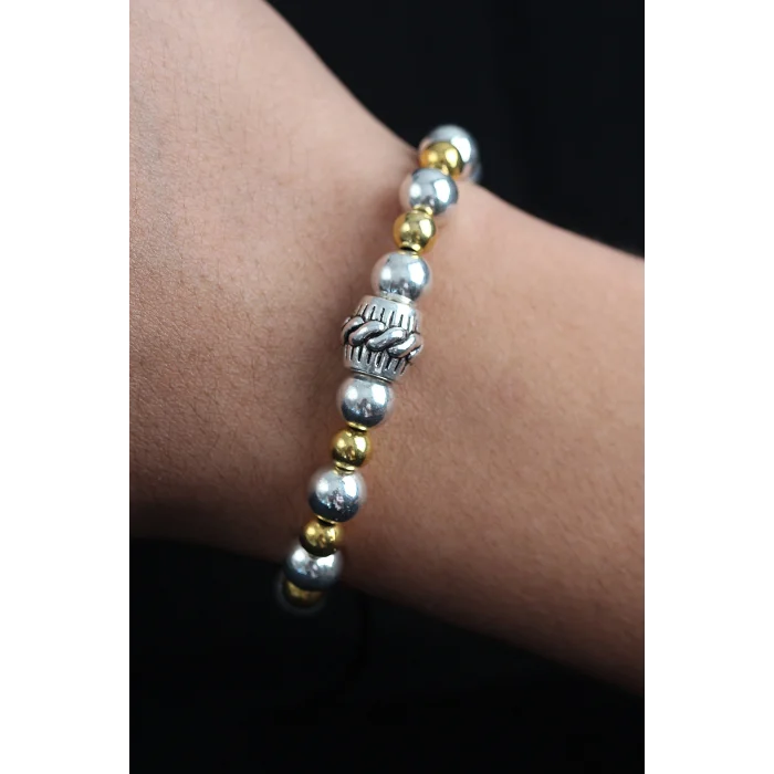 Doğal Taş Sarmal Model Gold Ve Gümüş Renk Asansörlü Erkek Bileklik