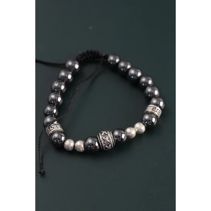 Doğal Taş X Model Antrasit Renk Asansörlü Erkek Bileklik