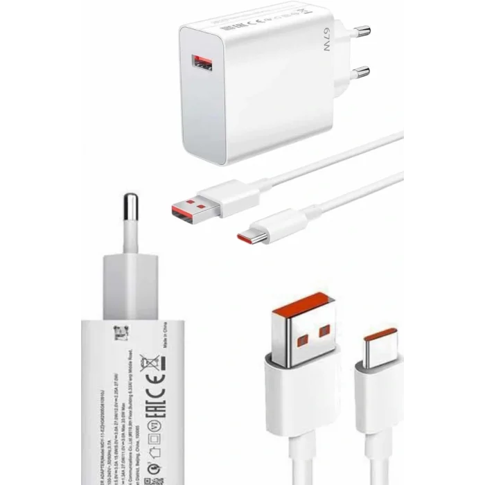 Hızlı Şarj Aleti Adaptörü Kablo Seti 67W Uzun Ömürlü Beyaz