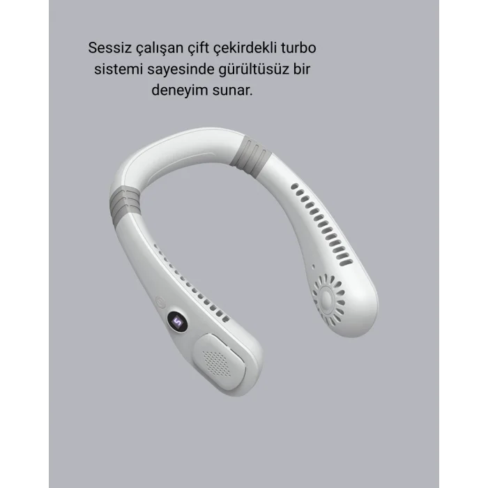 Kablosuz Giyilebilir Boyun Fanı Çift Motorlu ve 5 Kademeli Hız Kontrolü