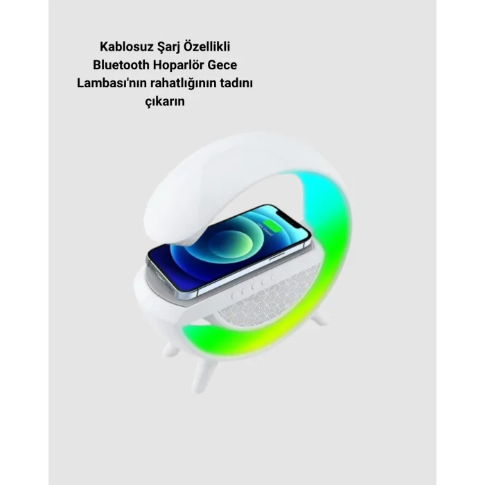 Kablosuz Şarjlı Bluetooth Hoparlör ve Gece Lambası – NFC, FM Radyo, RGB Işık
