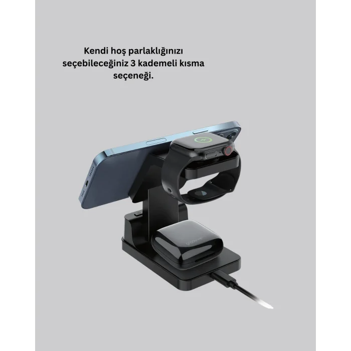 Kablosuz Şarjlı Dijital Masa Saati – 3 Parlaklık Seviyeli LED, Hızlı Şarj, Apple Uyumlu