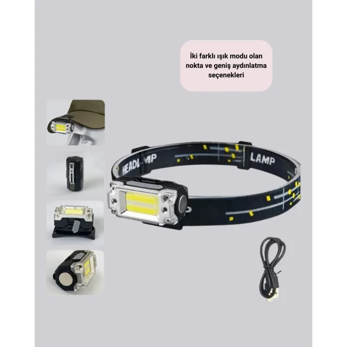 Kafa Lambası Led Fener Pratik Taşınabilir Ayarlanabilir USB Şarjlı