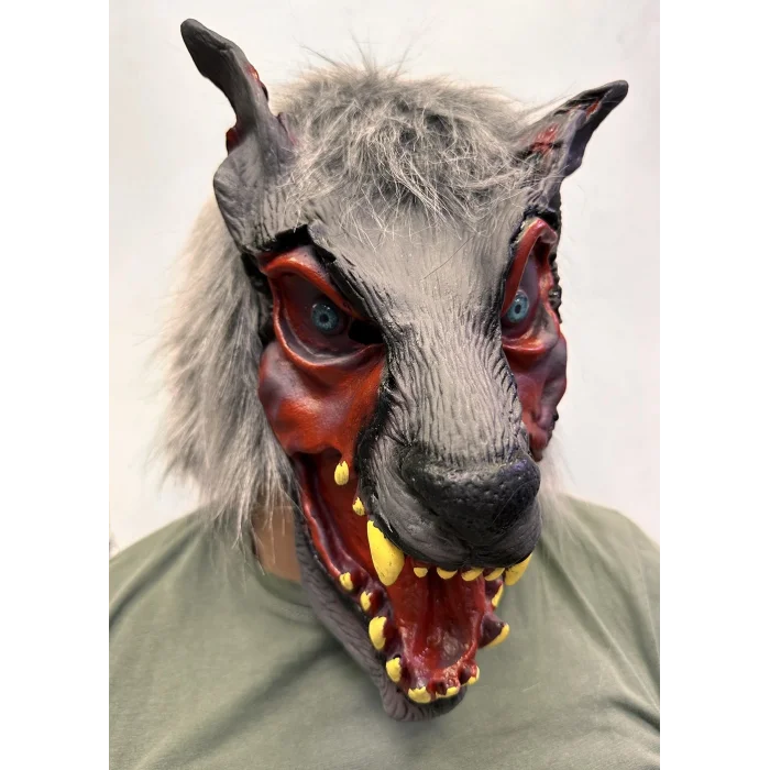 Kafaya Tam Geçmeli Lateks Dişli Ağzı Açık Kurt Maskesi (5047)