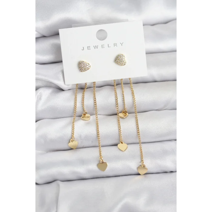 Kalp Model Gold Renk Pirinç Sallantılı Kadın Küpe