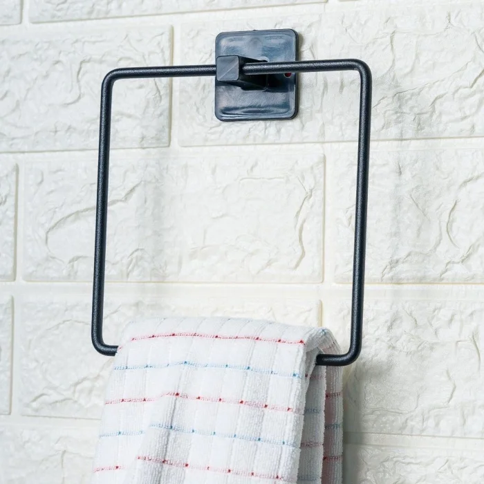 Kendiliğinden Yapışkanlı Siyah Paslanmaz Metal Kare Havluluk (5047)