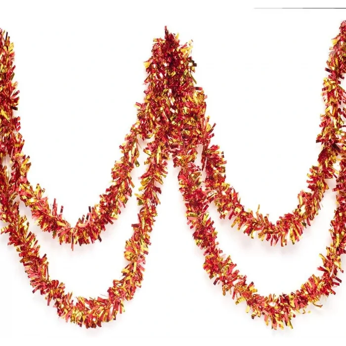 Kırmızı Altın Renk 4 cm Genişlik Garland Çift Renk Sim Süs 180 cm (5047)