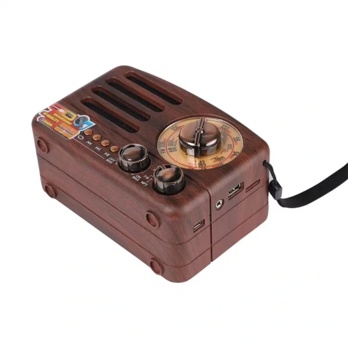 Küçük Boy Retro, Nostaljik, Ahşap Tasarım Bluetooth Hoparlörlü, Şarjlı, Taşınabilir Büyük Döndürülebilen Düğmeli FM/AM Destekli Radyo NS3380 (5047)