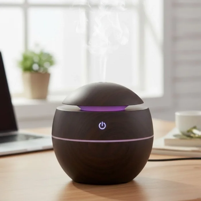 Küre Model Akasya Renk Hava Nemlendirici – Ultrasonik Soğuk Buhar Makinesi, LED Işıklı Masaüstü Oda Nemlendirici (5047)