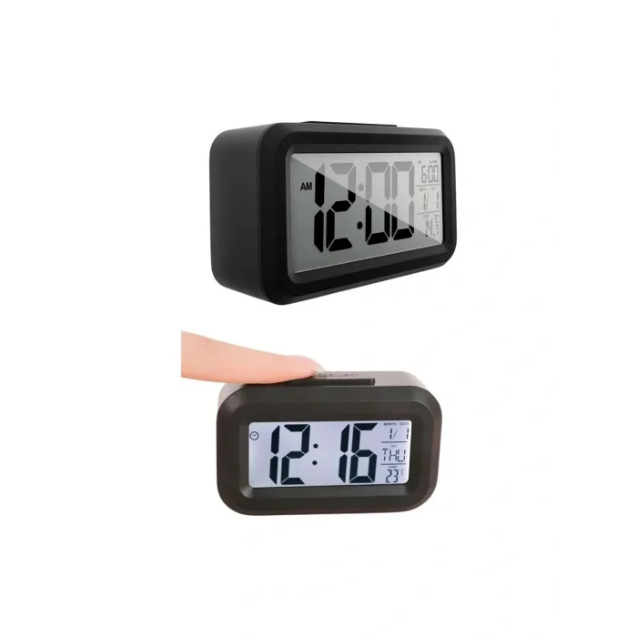 Masaüstü Saat Takvim Termometre Beyaz Siyah (5047)