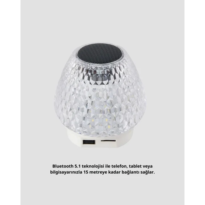 Mini LED Işıklı Bluetooth Hoparlör 5W Kristal Desenli 1200 mAh Şarjlı