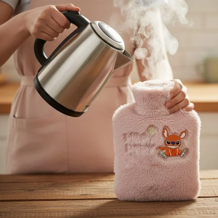 Mutlu Robot Hayvan Figürlü Pembe Peluş Sıcak Su Torbası 1 Lt – Yumuşak Kılıf, Uzun Süre Sıcak Tutan Termal Su Torbası (5047)