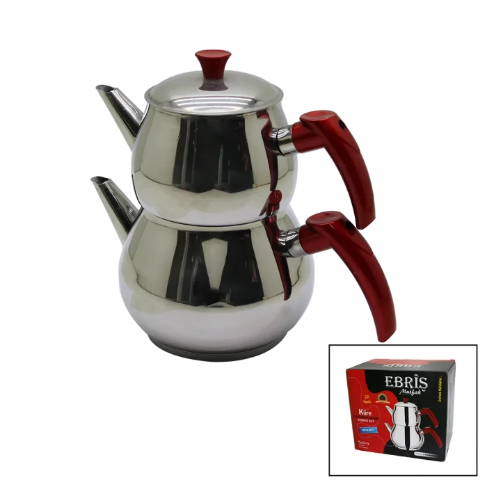 ORTA BOY KÜRE ÇELİK ÇAYDANLIK SETİ ÜST: 1LT - ALT: 1.60LT (5047)