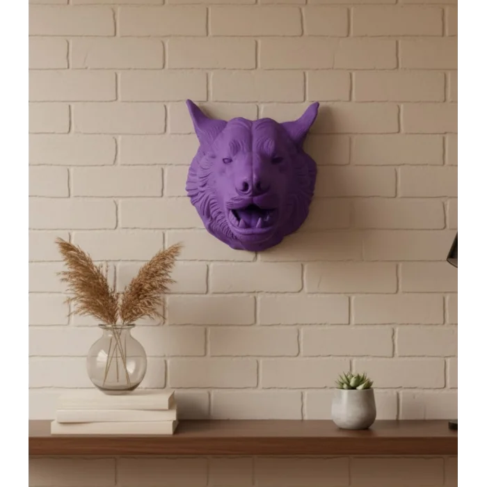 Özel Seri Mor Kurt Duvar Süsü Hediyelik Dekoratif Asılabilir Heykel
