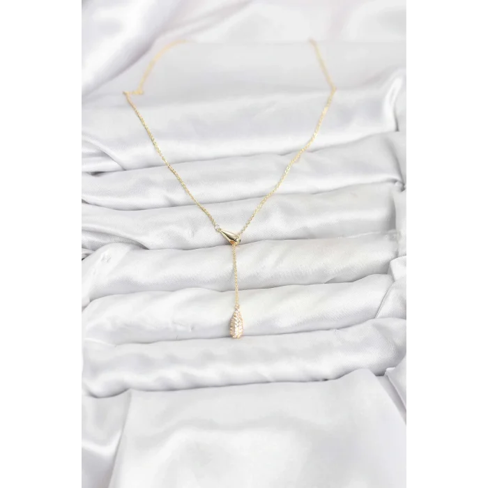 Pirinç Gold Renk Asansörlü Damla Model Kadın Kolye