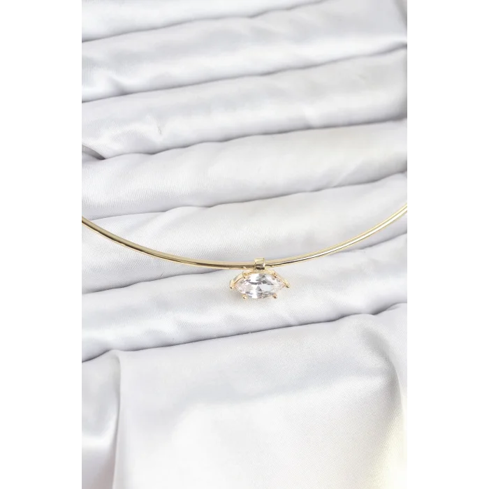Pirinç Gold Renk Choker Model Zirkon Taşlı Kadın Kolye