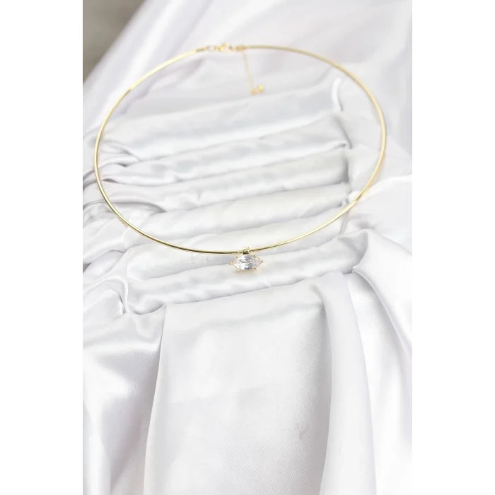 Pirinç Gold Renk Choker Model Zirkon Taşlı Kadın Kolye