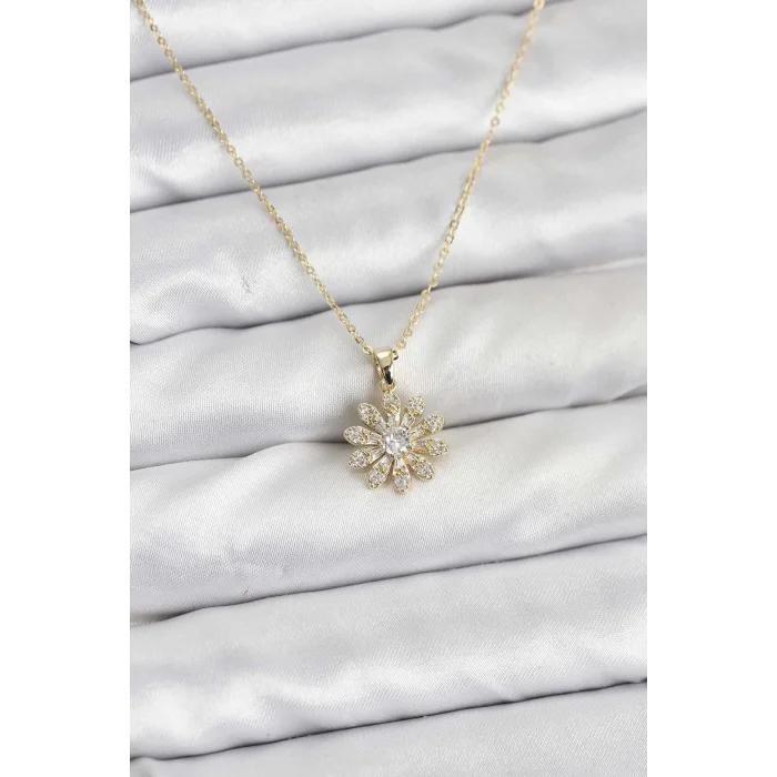 Pirinç Gold Renk Çiçek Model Kadın Kolye