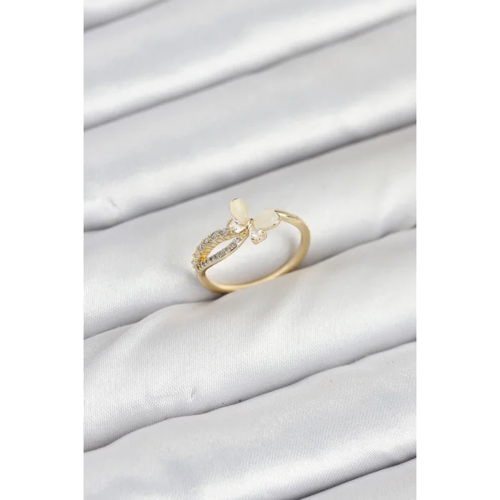 Pirinç Gold Renk Kelebek Zirkon Taşlı Kadın Yüzük