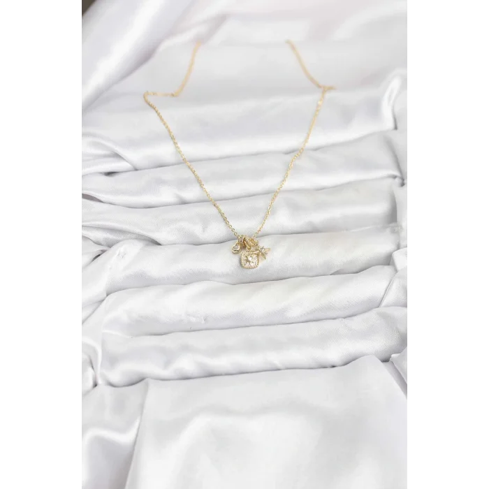 Pirinç Gold Renk Minimal Charmlı Kadın Kolye