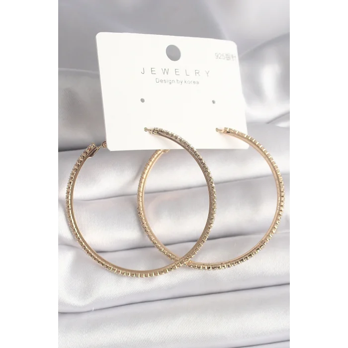 Pirinç Gold Renk Zirkon Taşlı Halka Model Kadın Küpe
