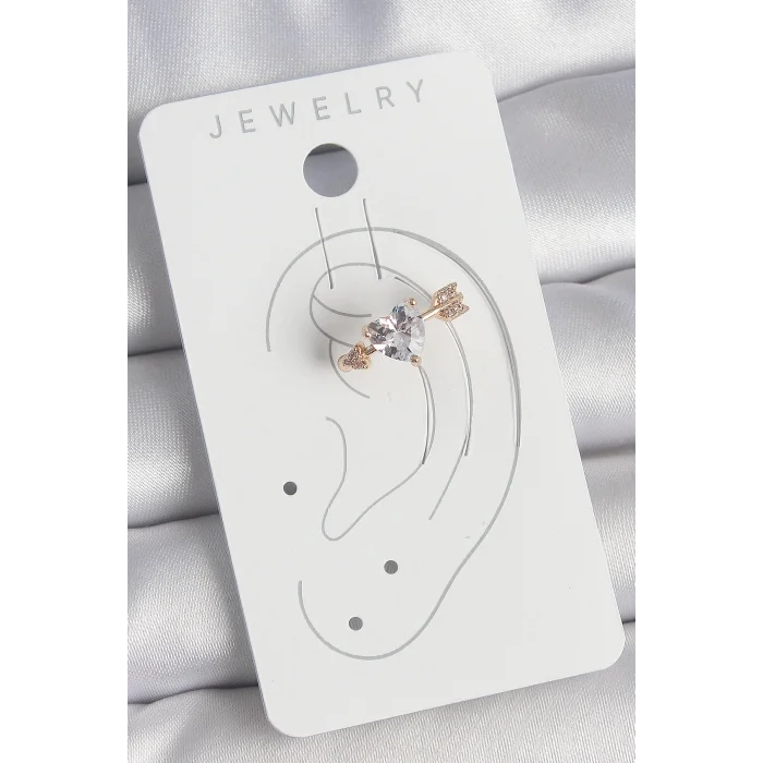 Pirinç Gold Renk Zirkon Taşlı Kalp Ok Model Kadın Kıkırdak Küpe