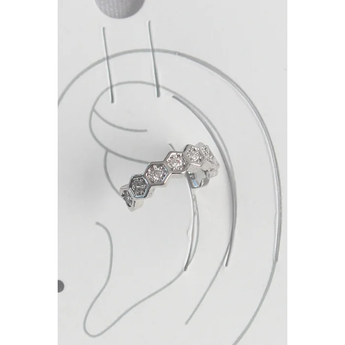 Pirinç Gümüş Renk Bal Peteği Model Zirkon Taşlı Kadın Kıkırdak Küpe