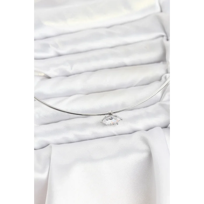 Pirinç Gümüş Renk Choker Model Zirkon Taşlı Kadın Kolye