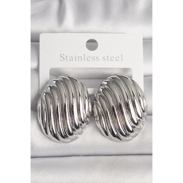 Pirinç Gümüş Renk İşlemeli Oval Model Kadın Küpe