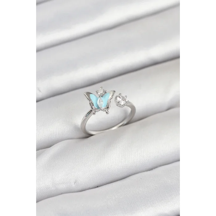 Pirinç Gümüş Renk Kelebek Model Kadın Yüzük