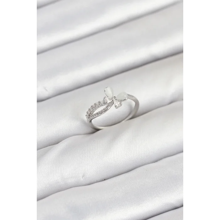 Pirinç Gümüş Renk Kelebek Zirkon Taşlı Kadın Yüzük