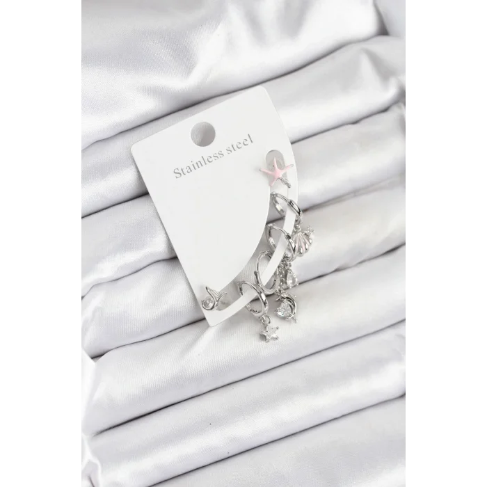 Pirinç Gümüş Renk Set Küpe