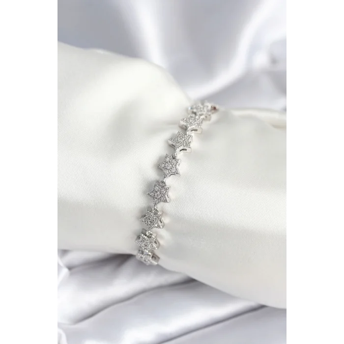 Pirinç Gümüş Renk Yıldız Model Kadın Bileklik