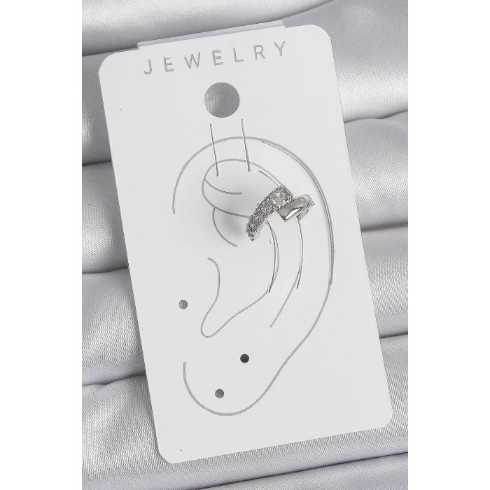 Pirinç Gümüş Renk Zirkon Taşlı Kadın Kıkırdak Küpe