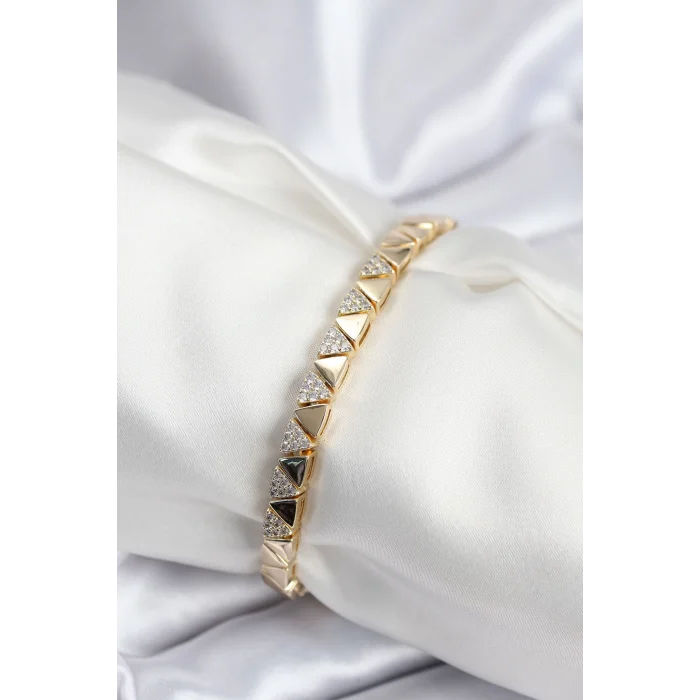 Pirinç VIP Seri Gold Renk Sıralı Üçgen Model Kadın Bileklik