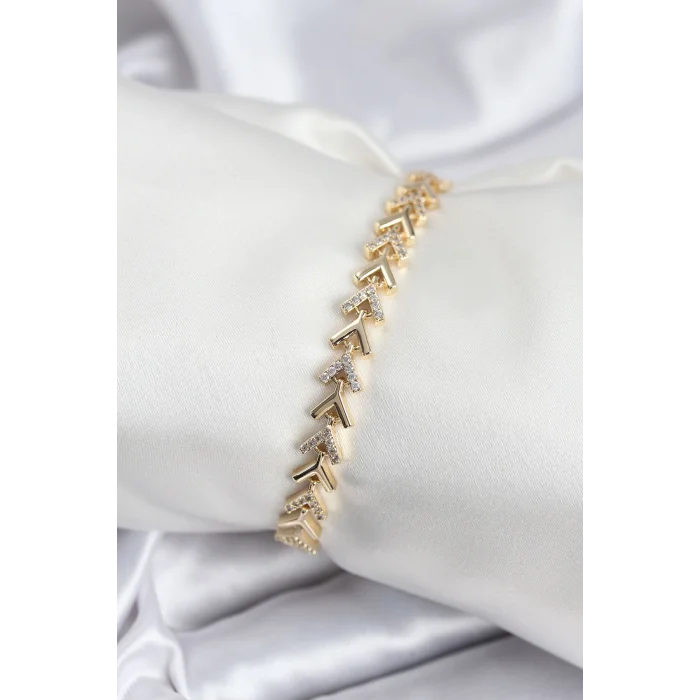 Pirinç VIP Seri Gold Zirkon Taşlı Balık Sırtı Model Kadın Bileklik