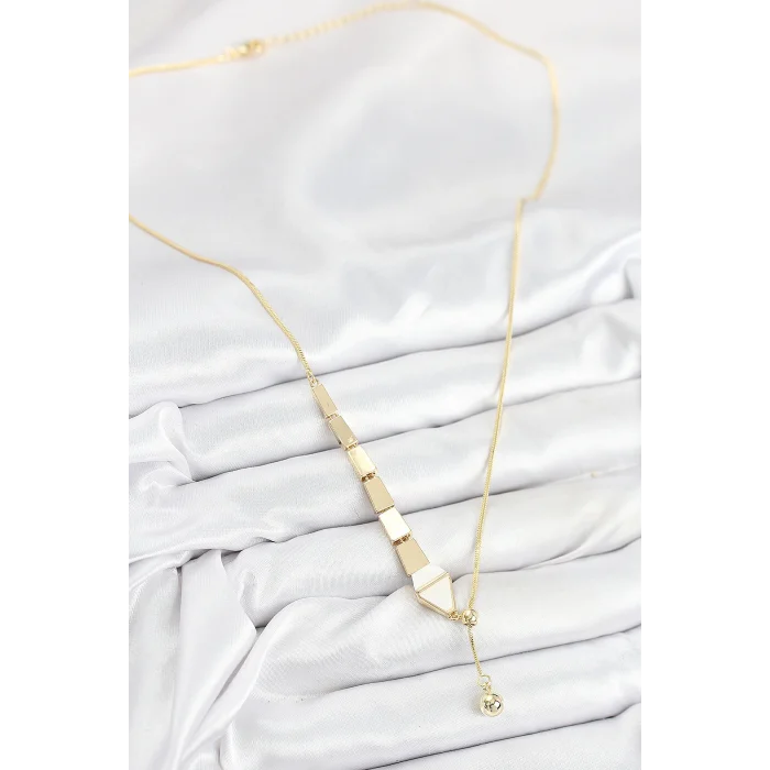Pirinç Yılan Model Gold Renk Asansörlü Kadın Kolye
