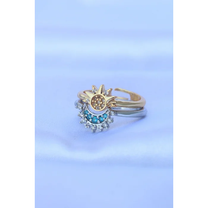 Pirinç Zirkon Taşlı 2li Ayarlanabilir Arkadaş Yüzüğü