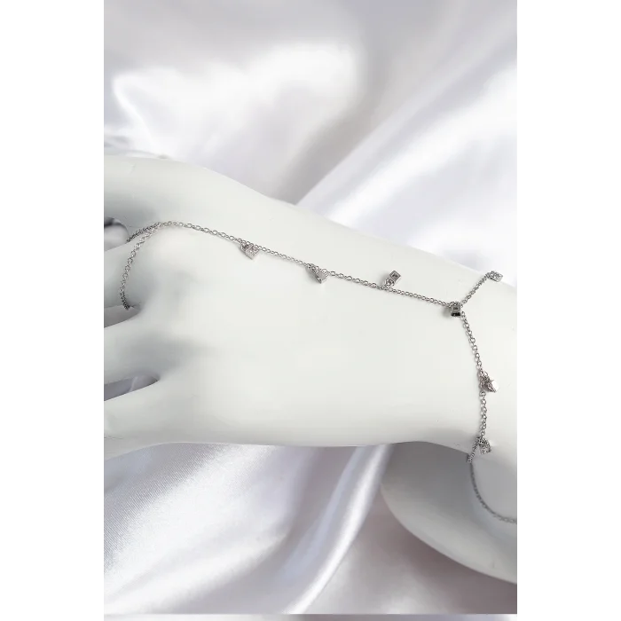 Pirinç Zirkon Taşlı Sallantılı Model Gümüş Renk Kadın Şahmeran