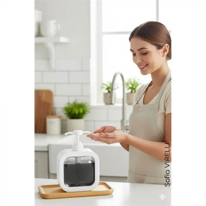 Pompalı Dispenser Sabunluk – Şeffaf Gövde, Modern Tasarım | Sıvı Sabun, Şampuan, Losyon İçin