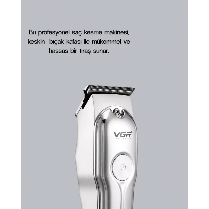 Profesyonel Gümüş Şarjlı Tıraş Makinesi – 3 Başlık, 120 Dakika Kullanım Süresi, Kompakt ve Hafif Tasarım