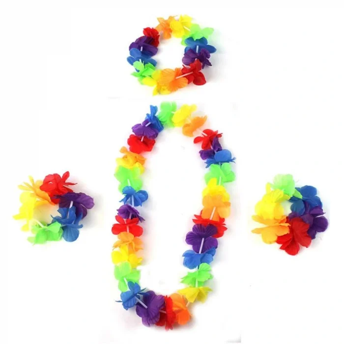 Rengarenk Hawaii Kolye Taç Bileklik Seti 4 Parça (5047)