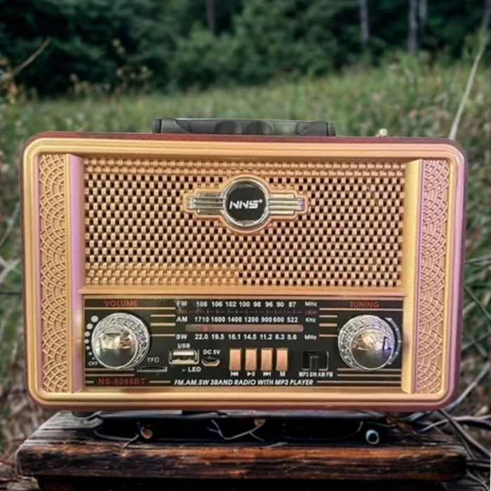Retro, Nostaljik, Ahşap Tasarım Bluetooth Hoparlörlü, Şarjlı, Taşınabilir Otantik Tasarımlı FM/AM Destekli Radyo NS8098 (5047)