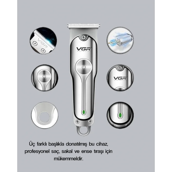 Şarjlı Gümüş Tıraş Makinesi – 3 Farklı Başlıklı, 120 Dakika Çalışma Süreli, Cilt Dostu Erkek Bakım Cihazı