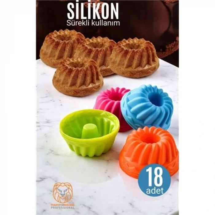Silikon Göbekli Muffin CupCake Kalıbı - Sürekli Kullanım Muffin Kek Kalıbı 18 ADET