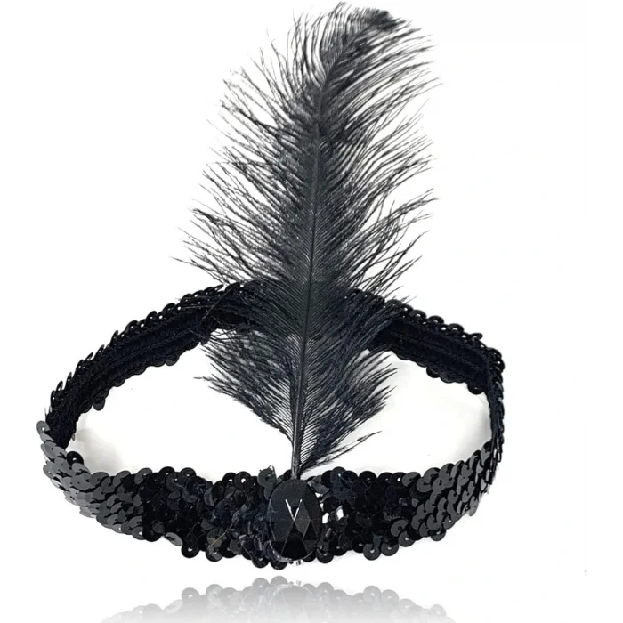 Siyah Renk Tüylü Çarliston Saç Bandı Kafa Bandı (5047)